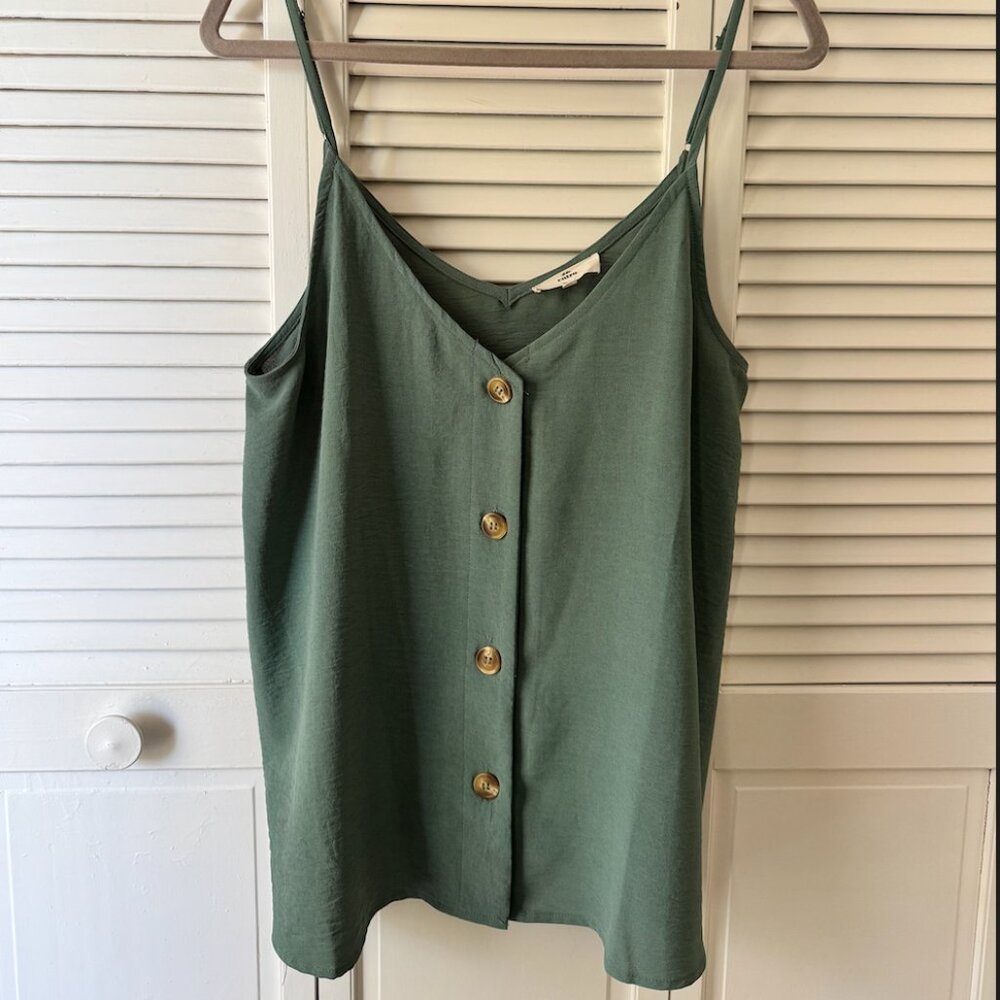 Green Strappy Tank Top with Buttons size L